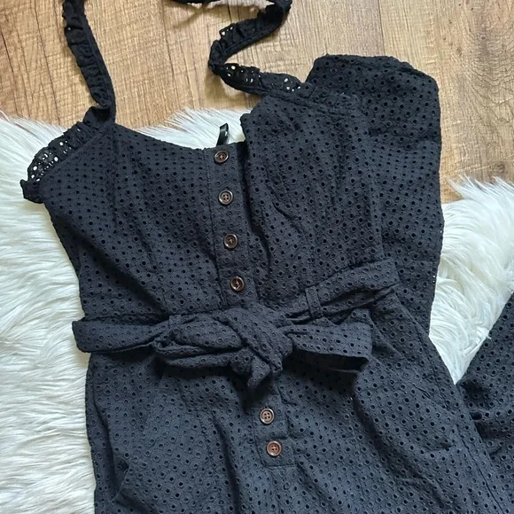 MAJORELLE Amanda Eyelet Halter Jumpsuit In Black
